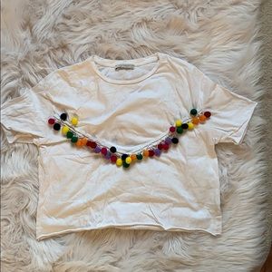 Zara Pom Pom Cropped Tee